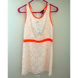 NWT C Luce White Floral Lace Dress with Orange Trim